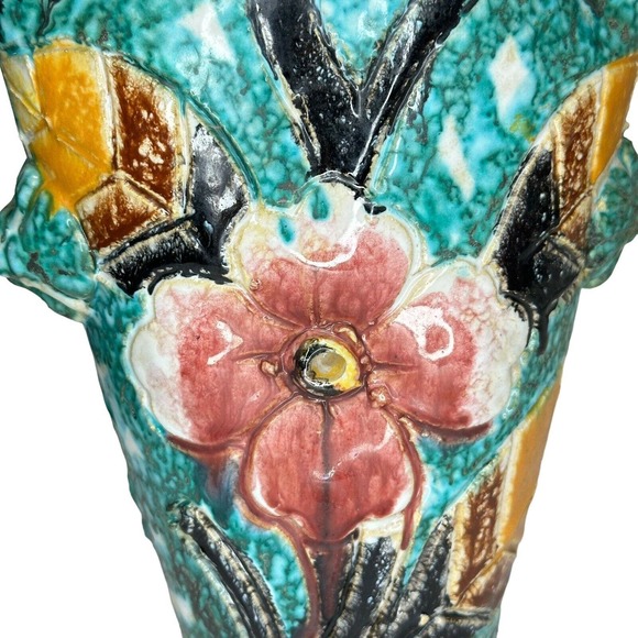 Vtg Italy Sgraffito Pottery Vase Signed Hand Painted Handles Allow Hanging 7” - Picture 6 of 11